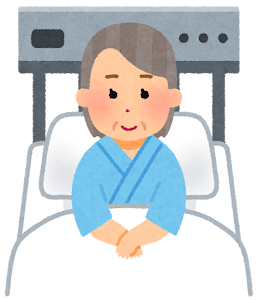 いろいろな表情の入院中の人のイラスト（おばあさん・笑顔）