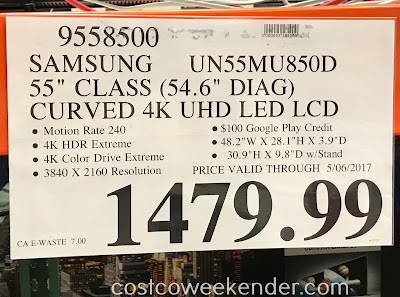 Deal for the Samsung UN55MU850D 55 inch Curved 4K UHD LED LCD TV at Costco