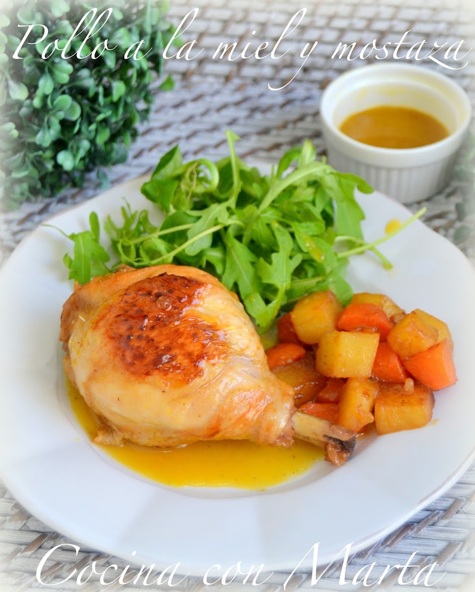 Receta casera de pollo a la miel y mostaza, con patatas y zanahorias. Fácil, rápido. Cocina con Marta.