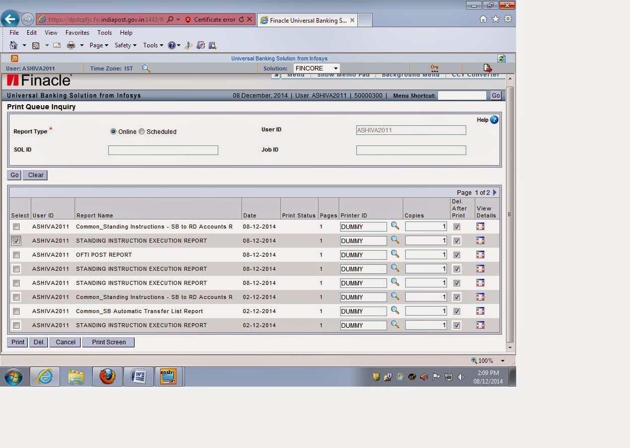 Standing Instruction execution manually POFINACLEGUIDE
