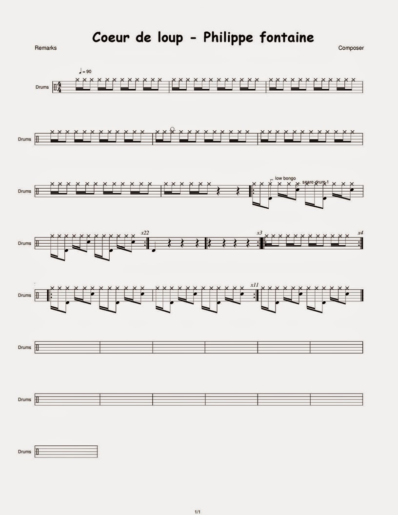 Phillipe Lafontaine Coeur de Loup Partituras para Batería