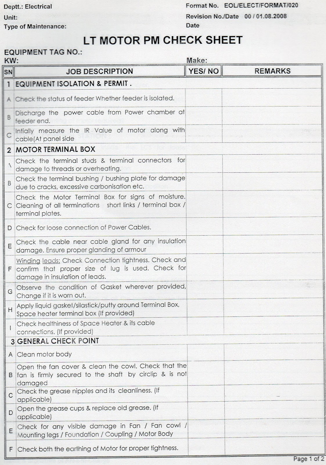 StanderdsElectrical STANDARD MAINTENANCE FOR LT MOTOR