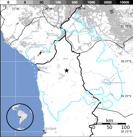 Epicentro sismo 5,5 frontera Perú-Chile, 29 de Enero 2014