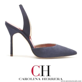 Queen Letizia wore Carolina Herrera High-heel slingback blue pumps