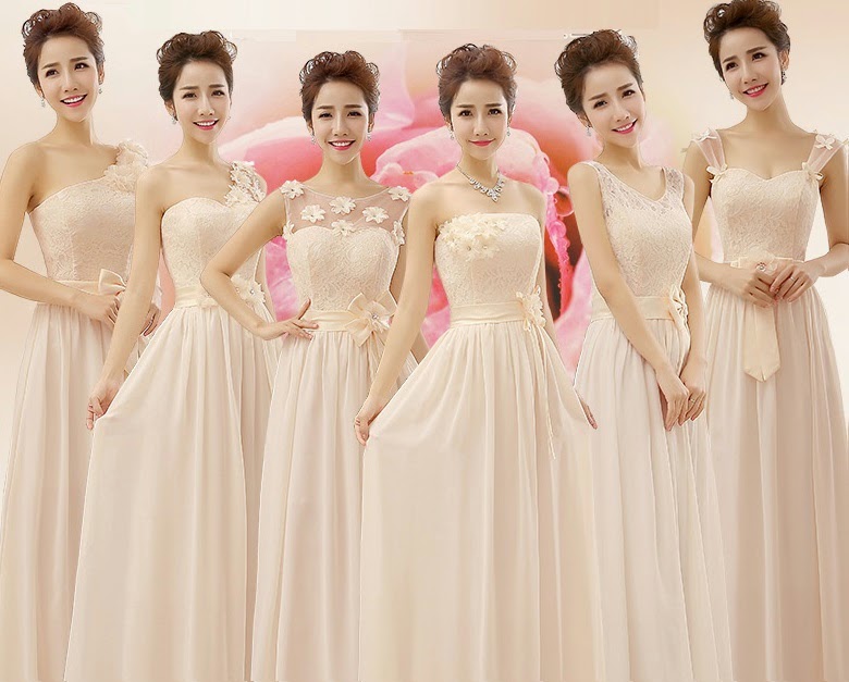 6-Design Simplicity Beige Lace Top Chiffon Bridesmaids Dress
