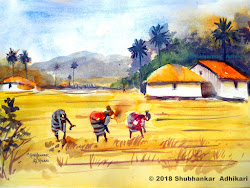 watercolor village painting shubhankar adhikari scene artworks indian paper