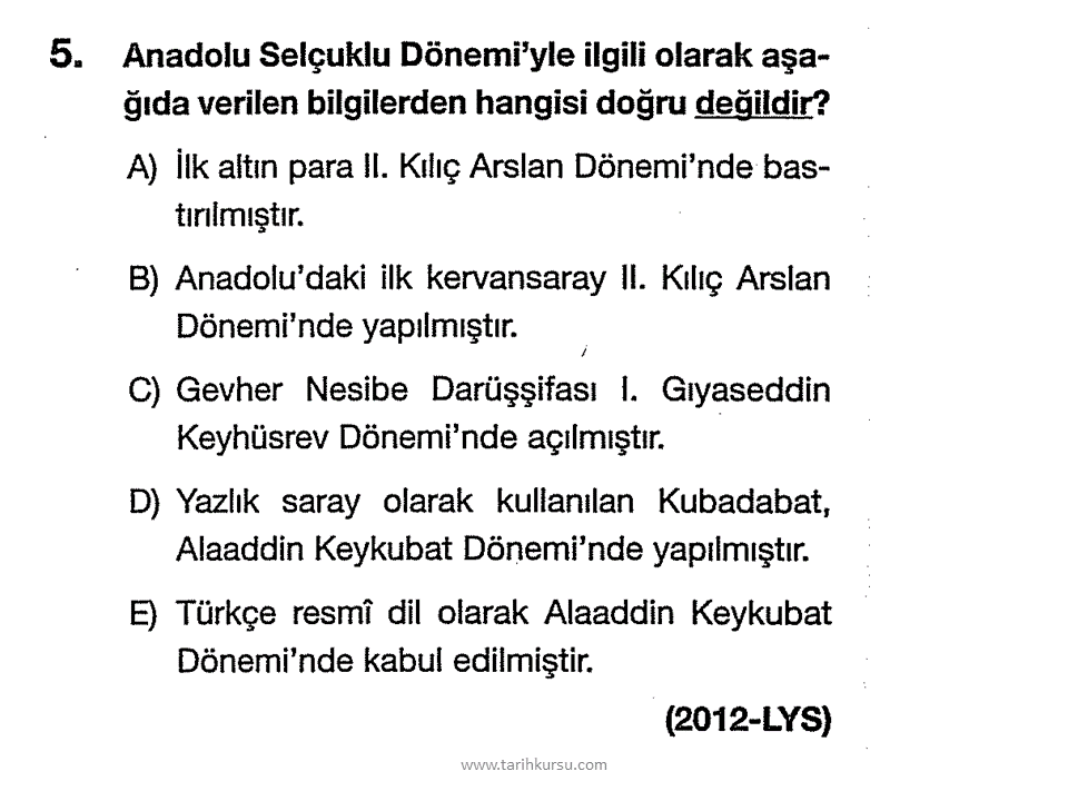 6 Yerlesme Ve Devletlesme Surecinde Selcuklu Turkiyesi Cikmis Osym Sorulari