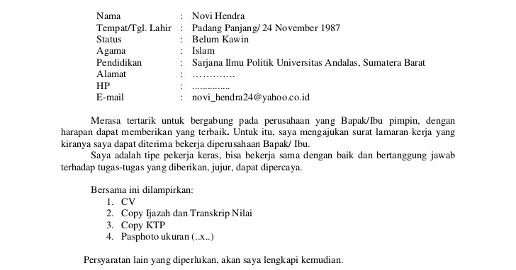 Contoh Surat Lamaran Kerja Pt Forisa Id Lif Co Id
