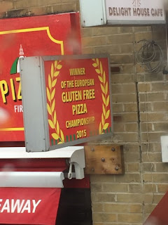 Pizzaman - Winner of the European Gluten Free Pizza Championships. Photo taken by Gareth Holmes while sitting on the top deck of a bus on the 18th August 2017