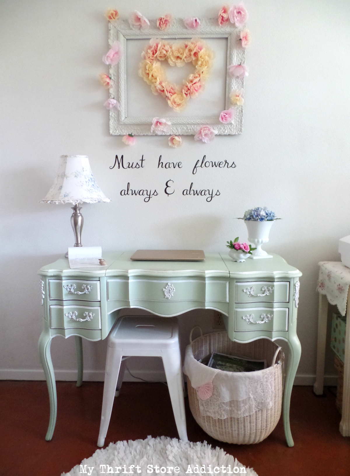 thrifty floral inspired bedroom office nook
