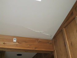 the perils of walking through the attic and not sure of what is below!   Connie cracked the drywall