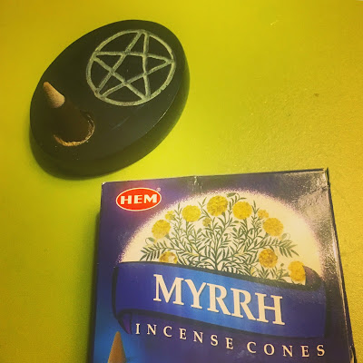 Pagan Symbol Incense Burner and Myrrh scent incense cone