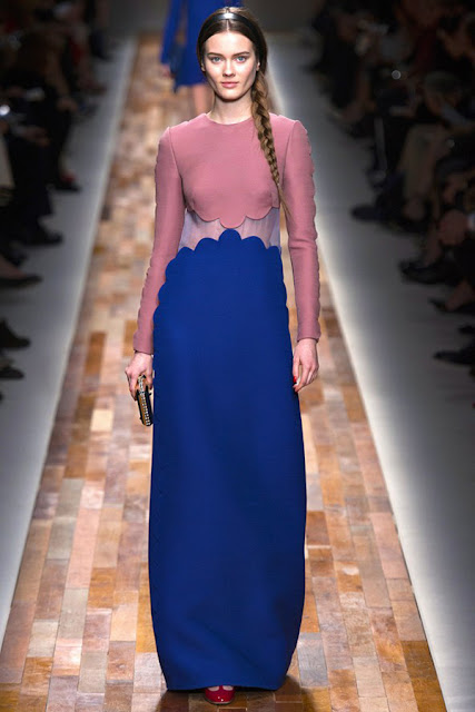 floor-length gown in the pink and cobalt