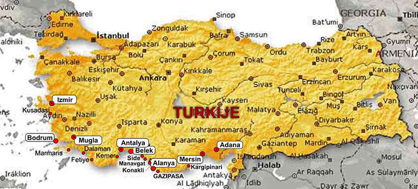 Turkije vakantie: Kaart Turkije