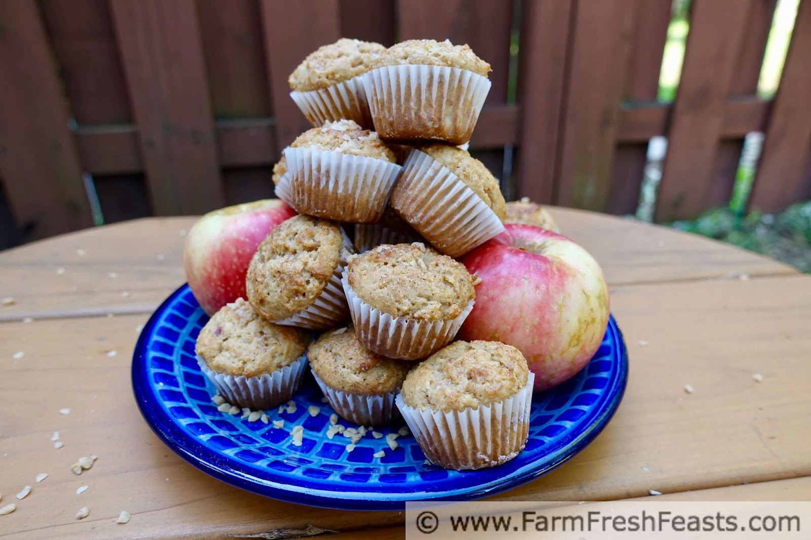 photo of a plate of easy toffee apple muffins and SweeTango apples