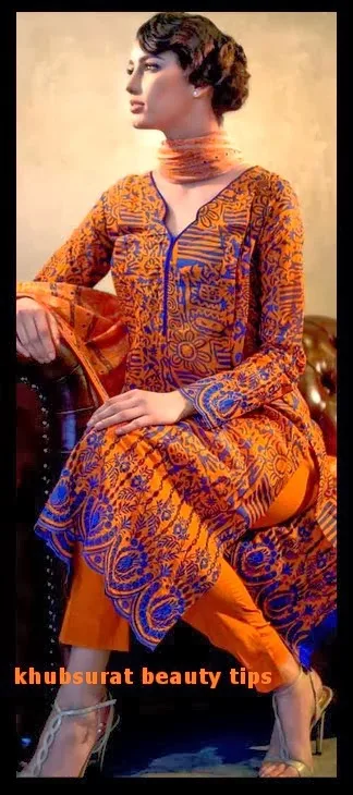 Gul Ahmed lawn in orange color 2014