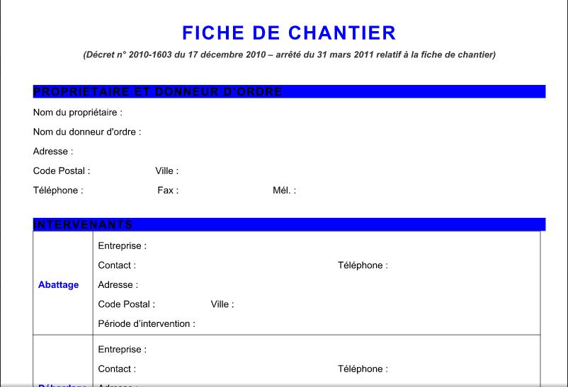 Modèle de fiche de chantier en word doc