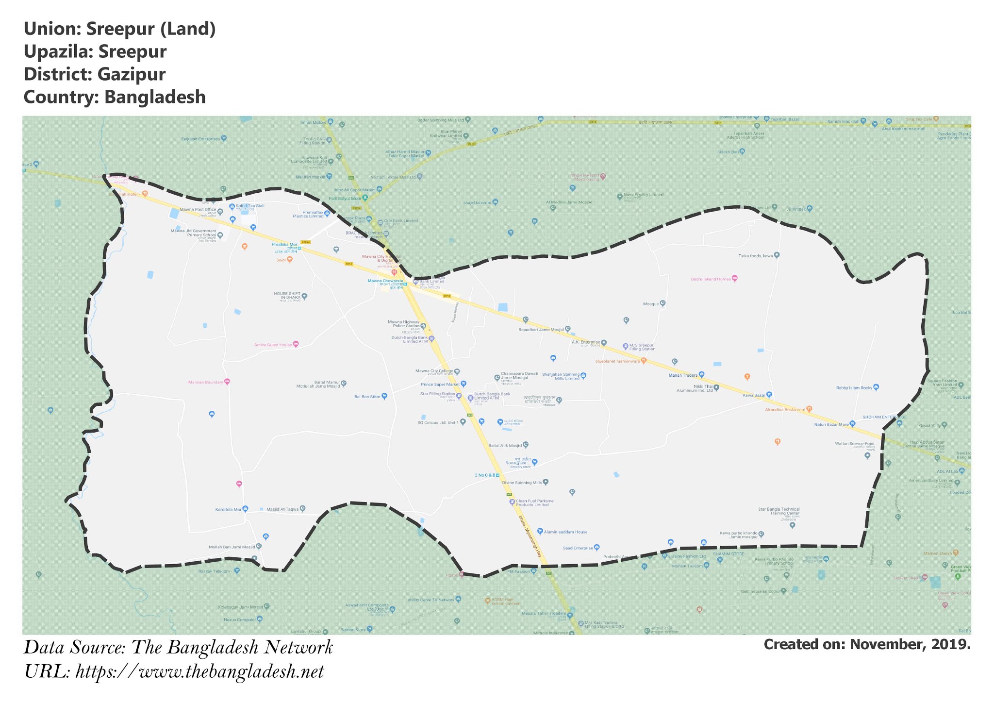 Map of Sreepur of Sreepur Upazila Map of Sreepur of Gazipur, Bangladesh.