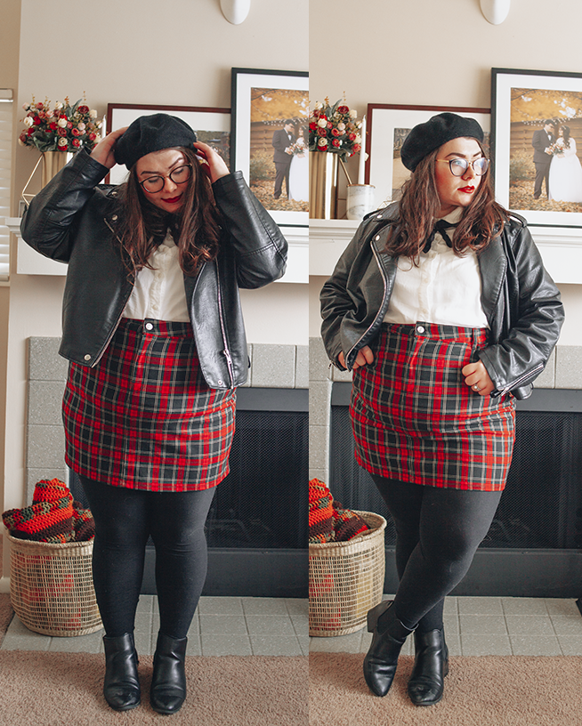Jacket Plaid Skirt And Black Leggings Plus Size Plaid Skirt And