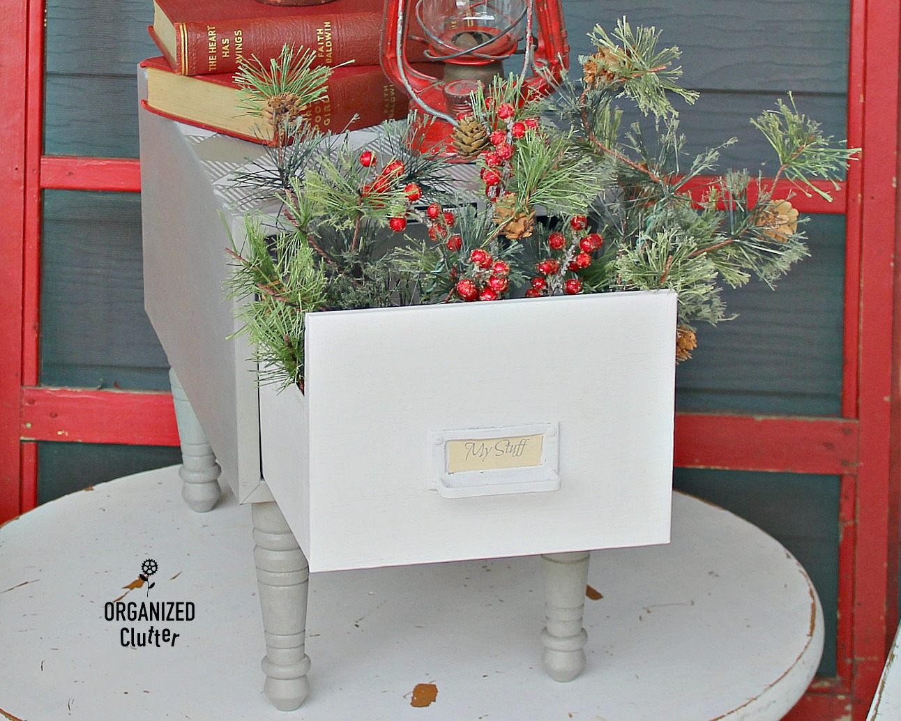 Upcycled and Repurposed Garage Sale Metal Card File - Organized Clutter