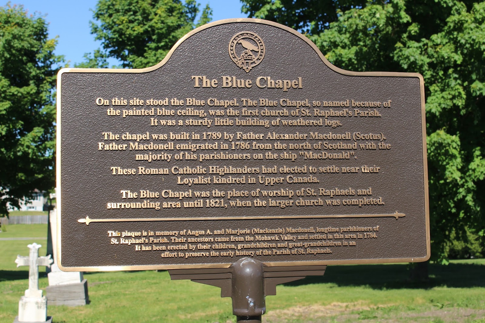 Memorials in Ottawa The Blue Chapel Plaque