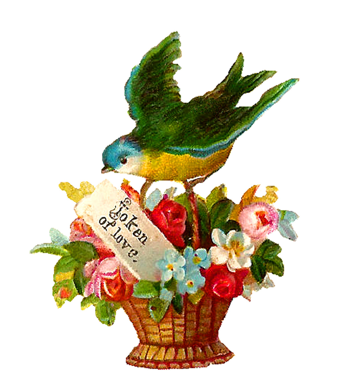 Antique Images Free Printable Greeting Design Bird Flower Basket
