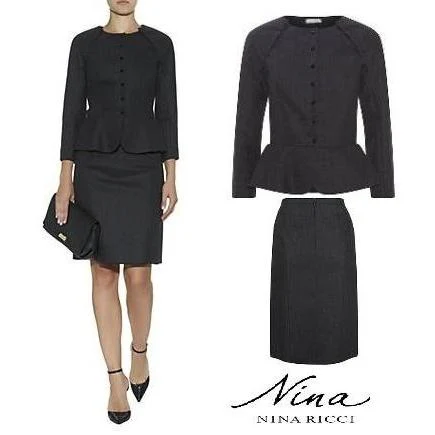 Women's Nina Ricci Black Peplum Jacket - NINA RICCI Scuba Wool Pencil Skirt