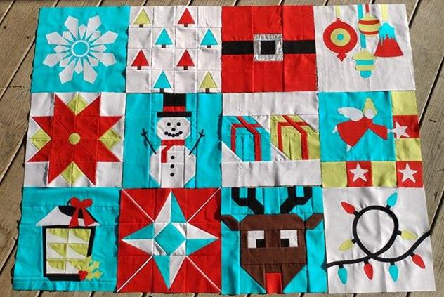 All 12 blocks of the I Wish You a Merry Quilt Along
