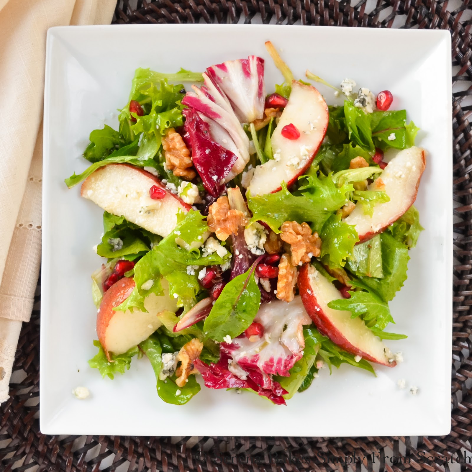 Savory Pear Pomegranate & Walnut Salad with White Balsamic