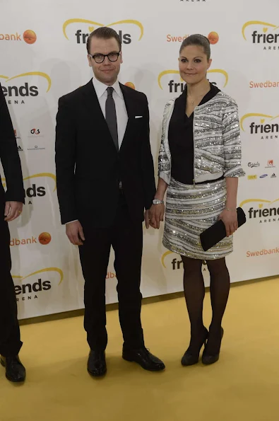 Princess Victoria wore a white and silver skirt and matching jacket, with a black satin top, from Swedish label Hunkydory