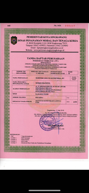 tanda daftar PT. Topindo Solusi Komunika tanda daftar PT. Topindo Solusi Komunika
