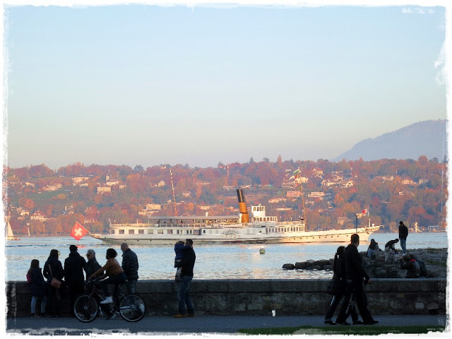 A Lake Geneva tourist boat returning to dock for the evening – Geneva, Switzerland.