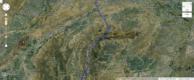 A google map screenshoot of the route taken for the Bangalore - Delhi car drive in April 2009