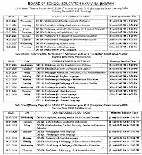 Haryana D.El.Ed Exam Date Sheet January 2020