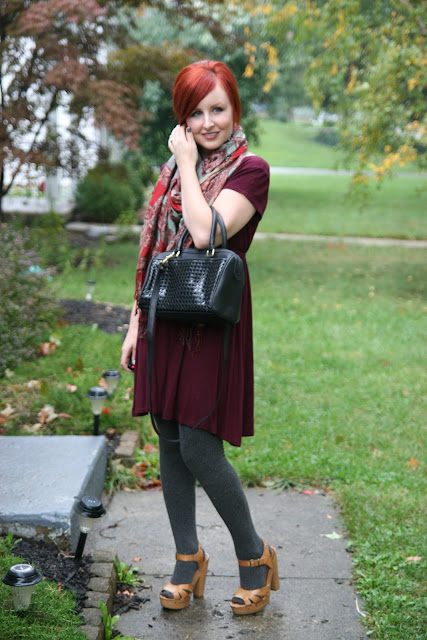 Thrift and Shout: Cute Outfit of the Day: Burgundy Dress