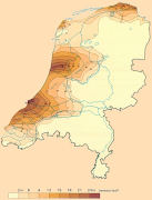 Op de geologische kaart van Nederland is de ligging van holoceen klei/veen . diepte pleistoceen