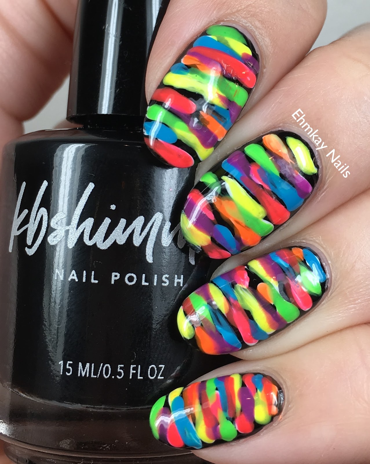 ehmkay nails Neon Stripes with KBShimmer, Polish Con Nails