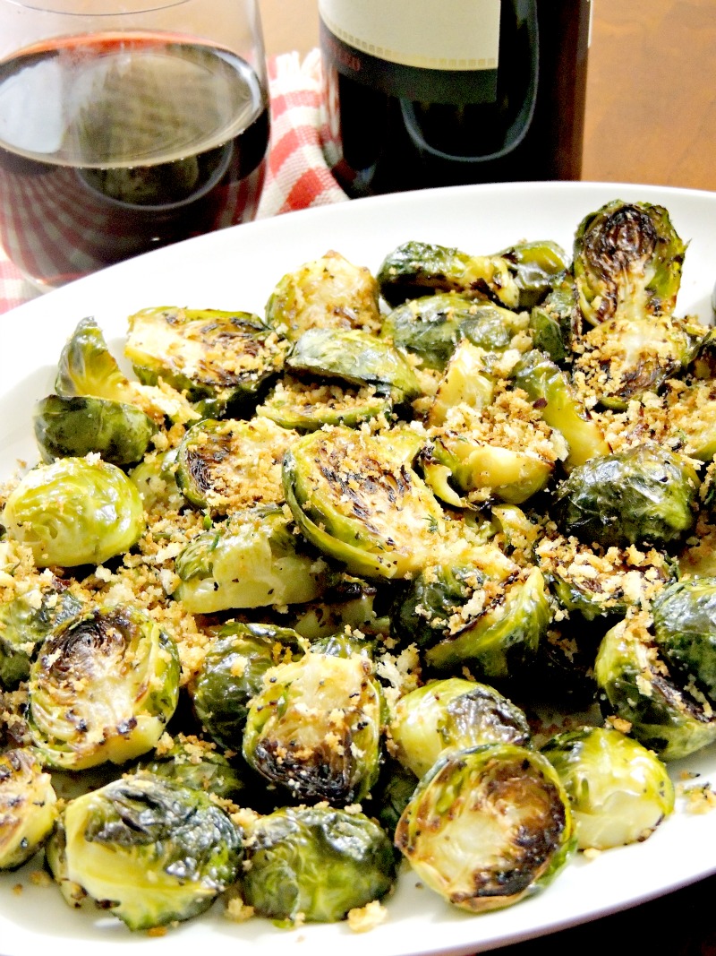 Tender Roasted Brussels Sprouts with Garlic and Herb Bread Crumbs from www.bobbiskozykitchen.com