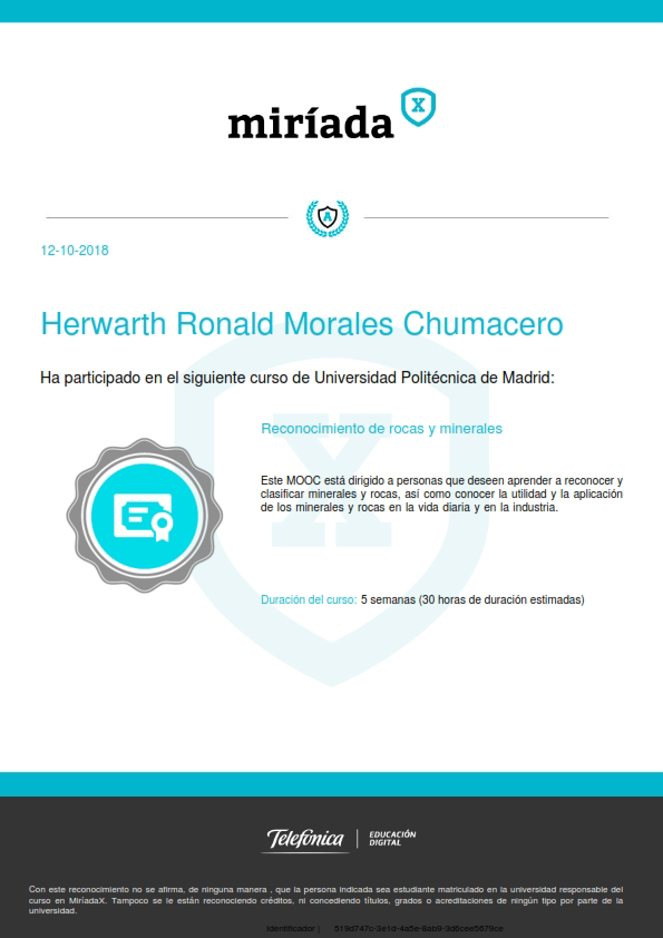 Certificado Reconocimiento de Rocas y Minerales