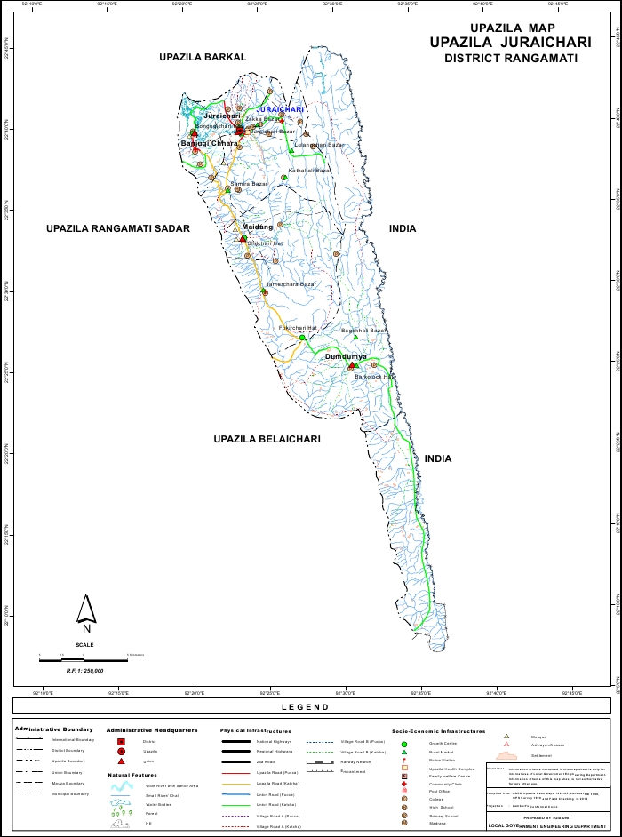Juraichari Upazila Map Rangamati District Bangladesh