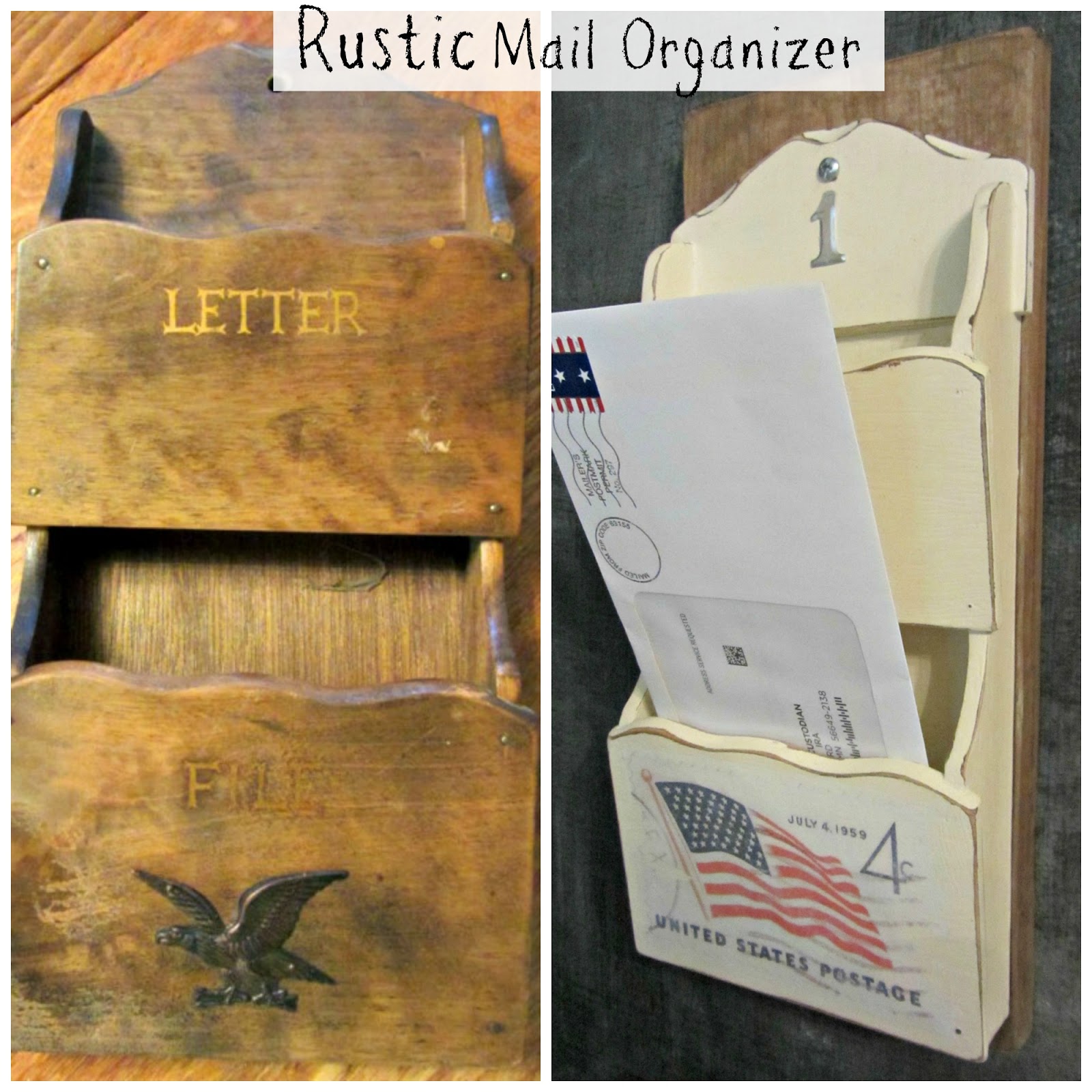 Rustic Up-Cycle of Thrift Shop Mail Organizers www.organizeclutterqueen.blogspot.com