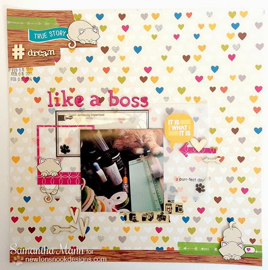 Kitty Scrapbook page by Samantha Mann using Newton's Nook Designs Stamps