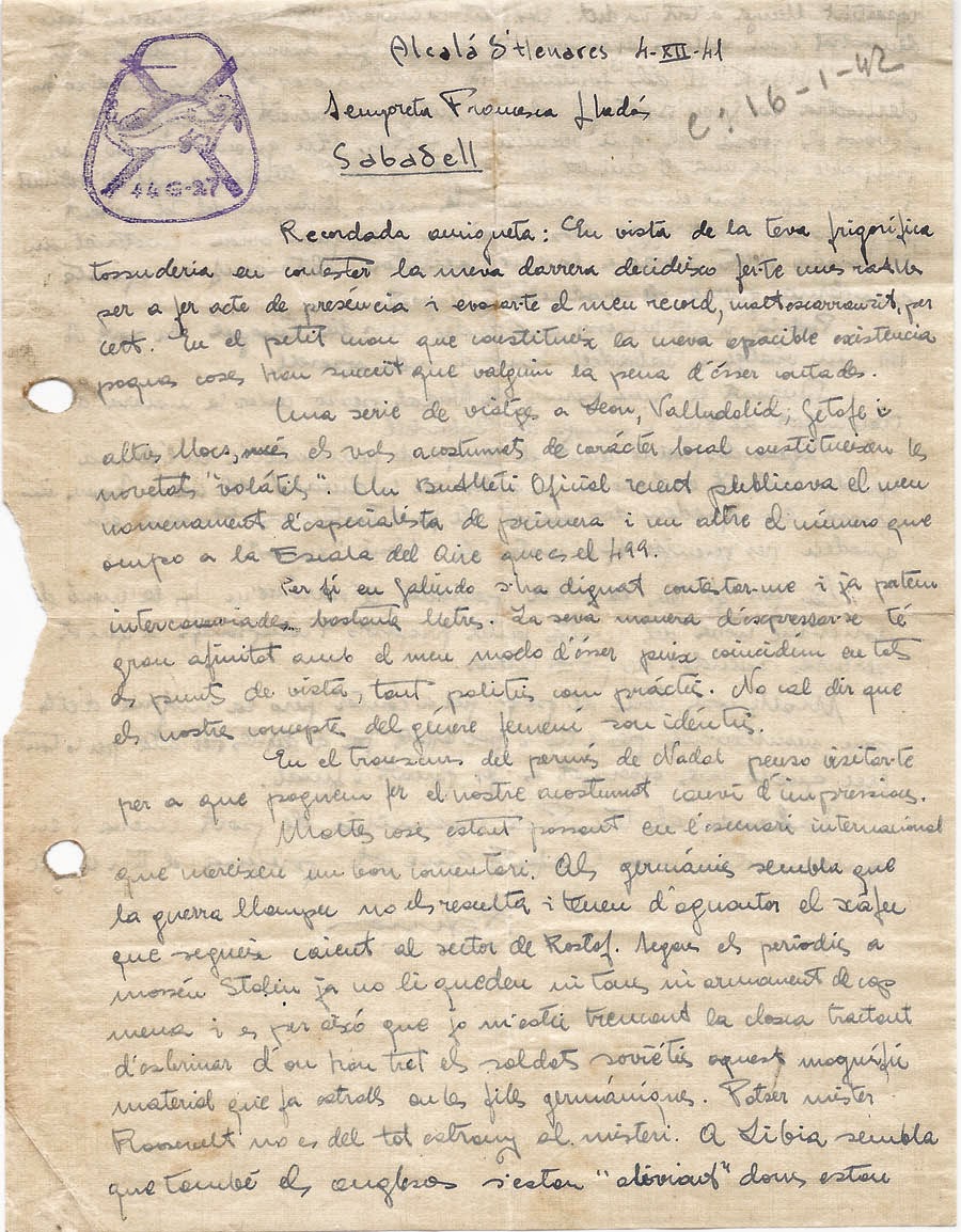 Cartas De La Guerra Civil Española 1936 1939 Ramón Batalla 4 De Diciembre De 1941