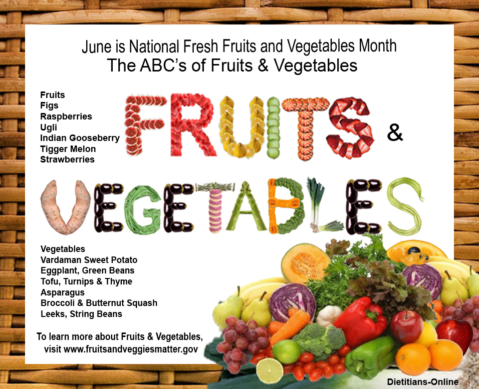 Dietitians Online Blog June 17, Eat Your Vegetables Day and June, Fresh Fruits and Vegetables Month