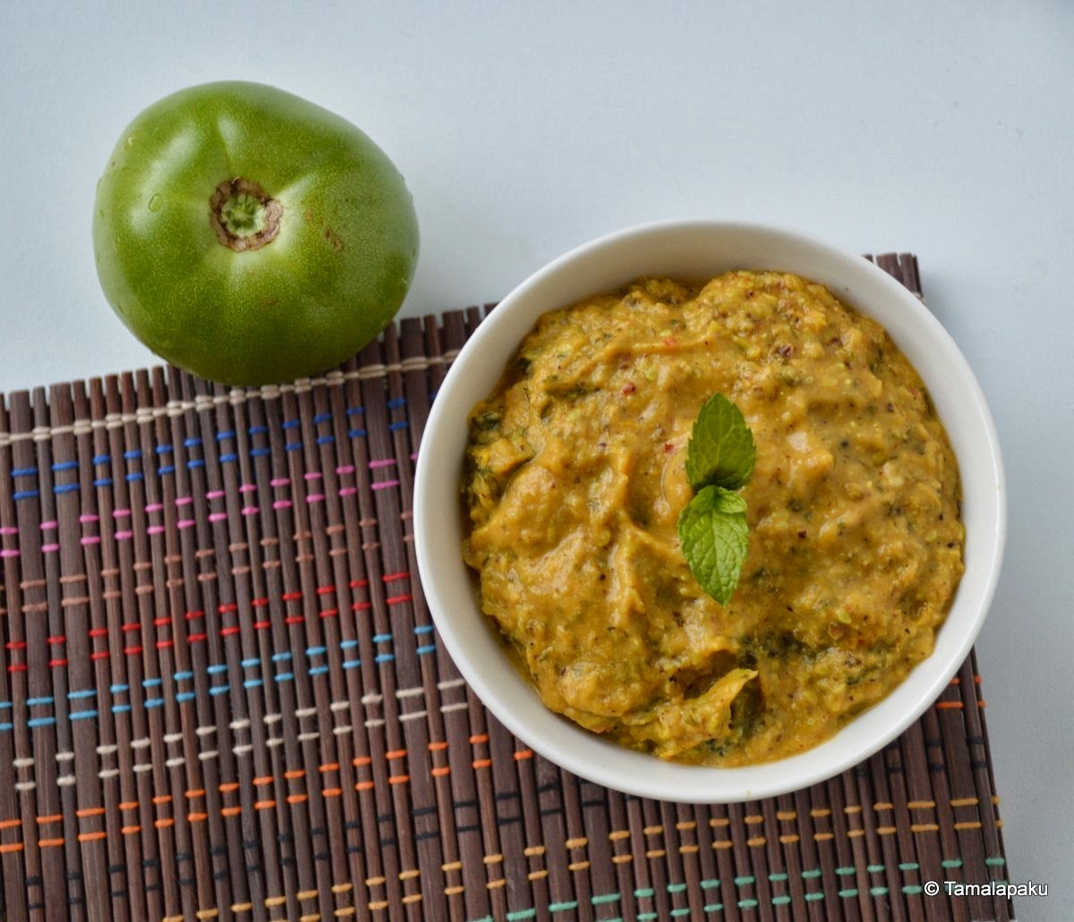 Mint Green Tomato Chutney Tamalapaku