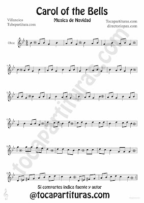 Tubepartitura Carol of the Bells partitura para Oboe villancico popular de Navidad