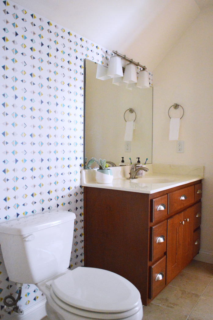 Design Addict Mom A Bathroom Update with Removable Wallpaper and Paint.