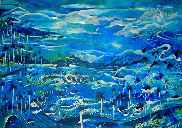 Pintura de Raul Recio: Paisaje abstracto en azul