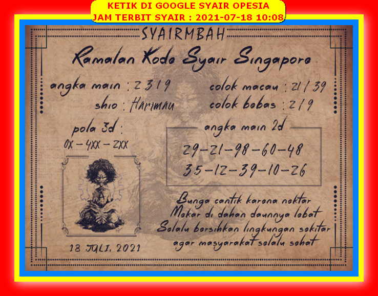 Kode Syair Singapore 18 Juli 2021 Forum Syair Togel Hongkong Singapura Sydney