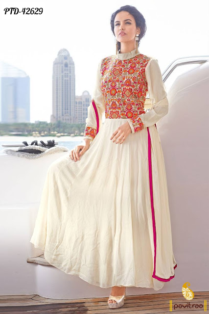 Off White Floor Length Gown Style Anarkali Suit